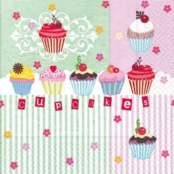 Servietten 33 x 33 cm, bedruckt, Design: CUPCAKES