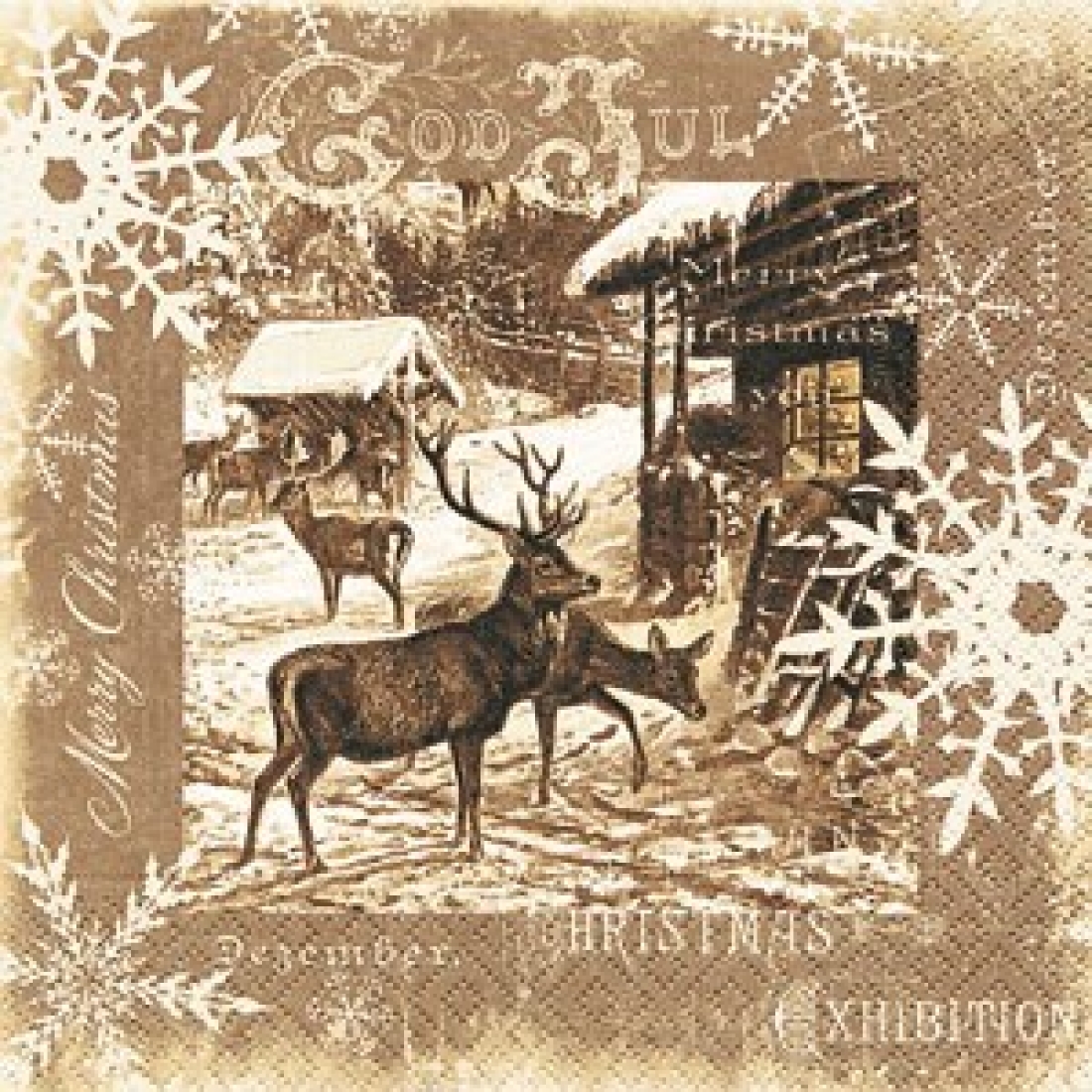 Servietten 33 x 33 cm, winter- oder weihnachtlich, Design: VINTAGE DEER