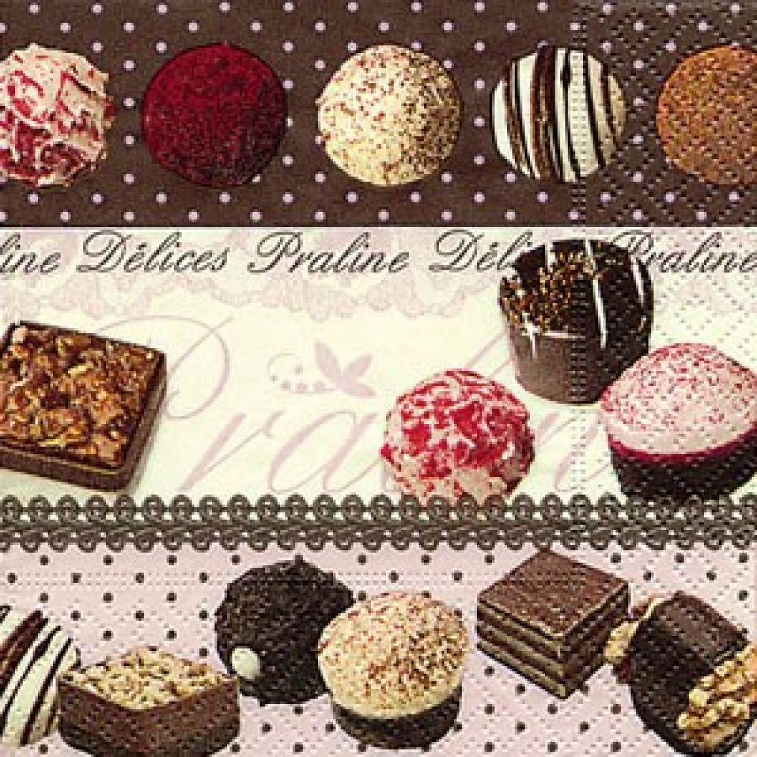 Servietten 25 x 25 cm, bedruckt, Design: DELICIOUS CHOCOLATES